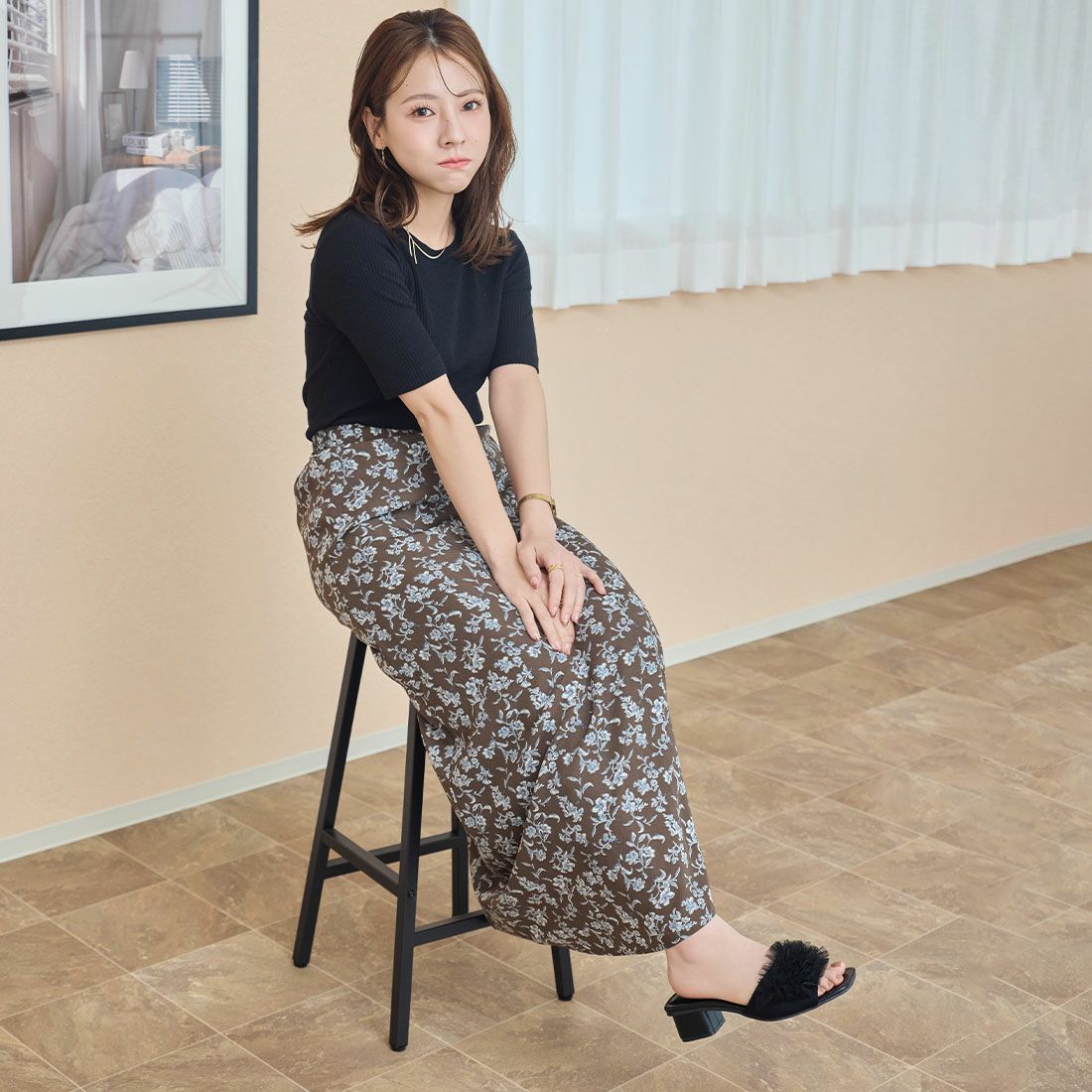 yumiさんコラボ チュールフリルミュールサンダル ｜靴・レディース