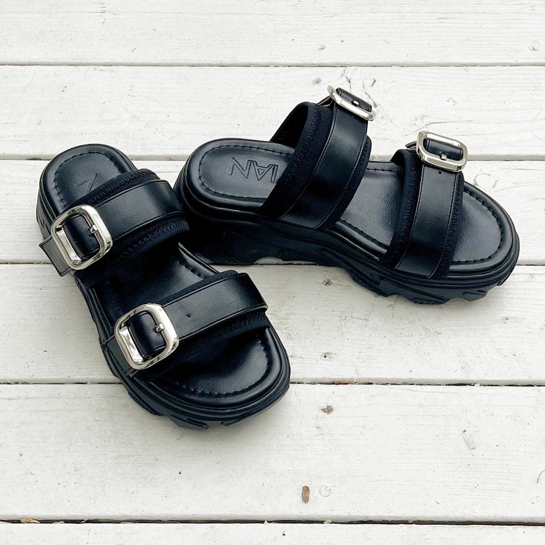 cahoさんコラボ 厚底ダブルバックルベルトストレッチスポーツサンダル