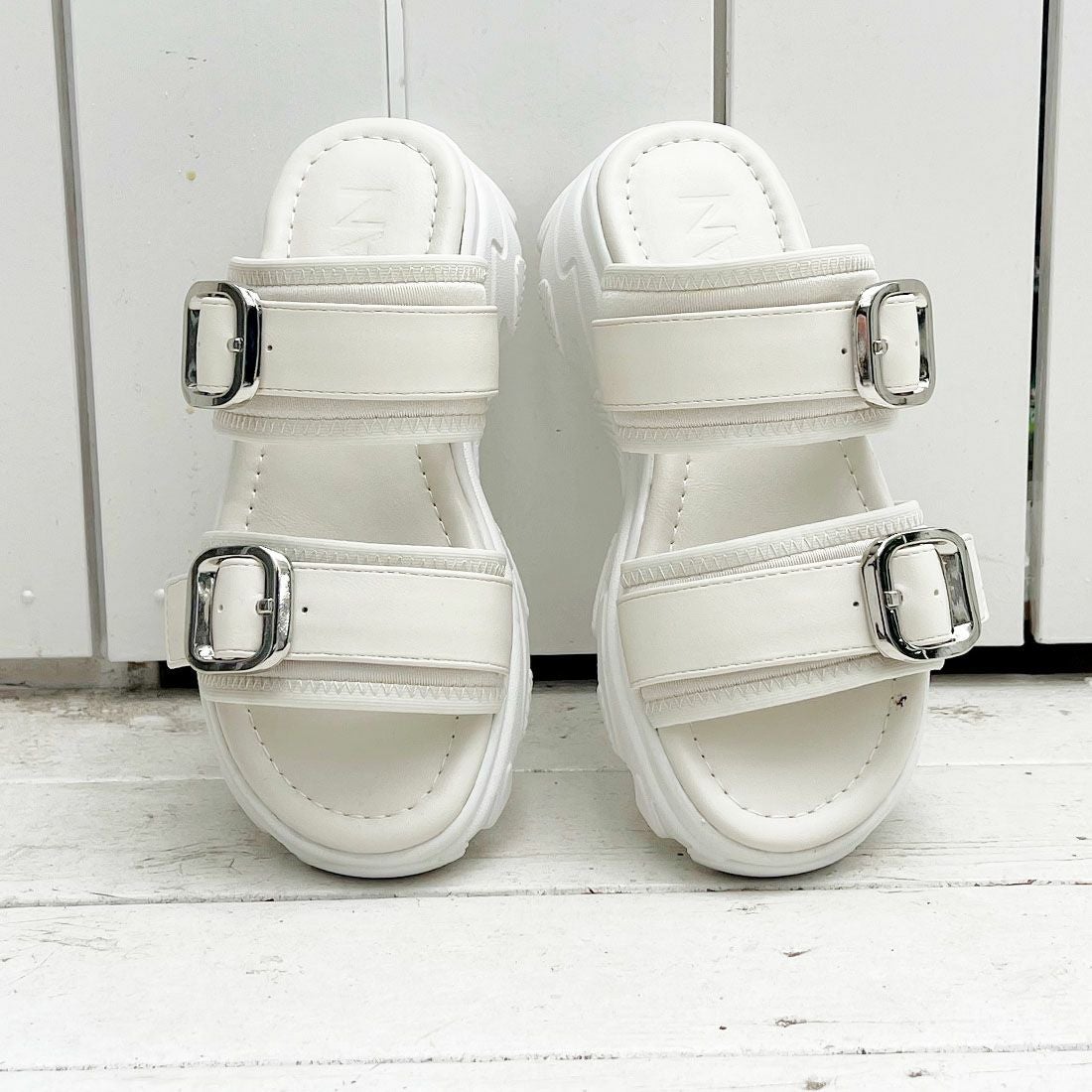 cahoさんコラボ 厚底ダブルバックルベルトストレッチスポーツサンダル