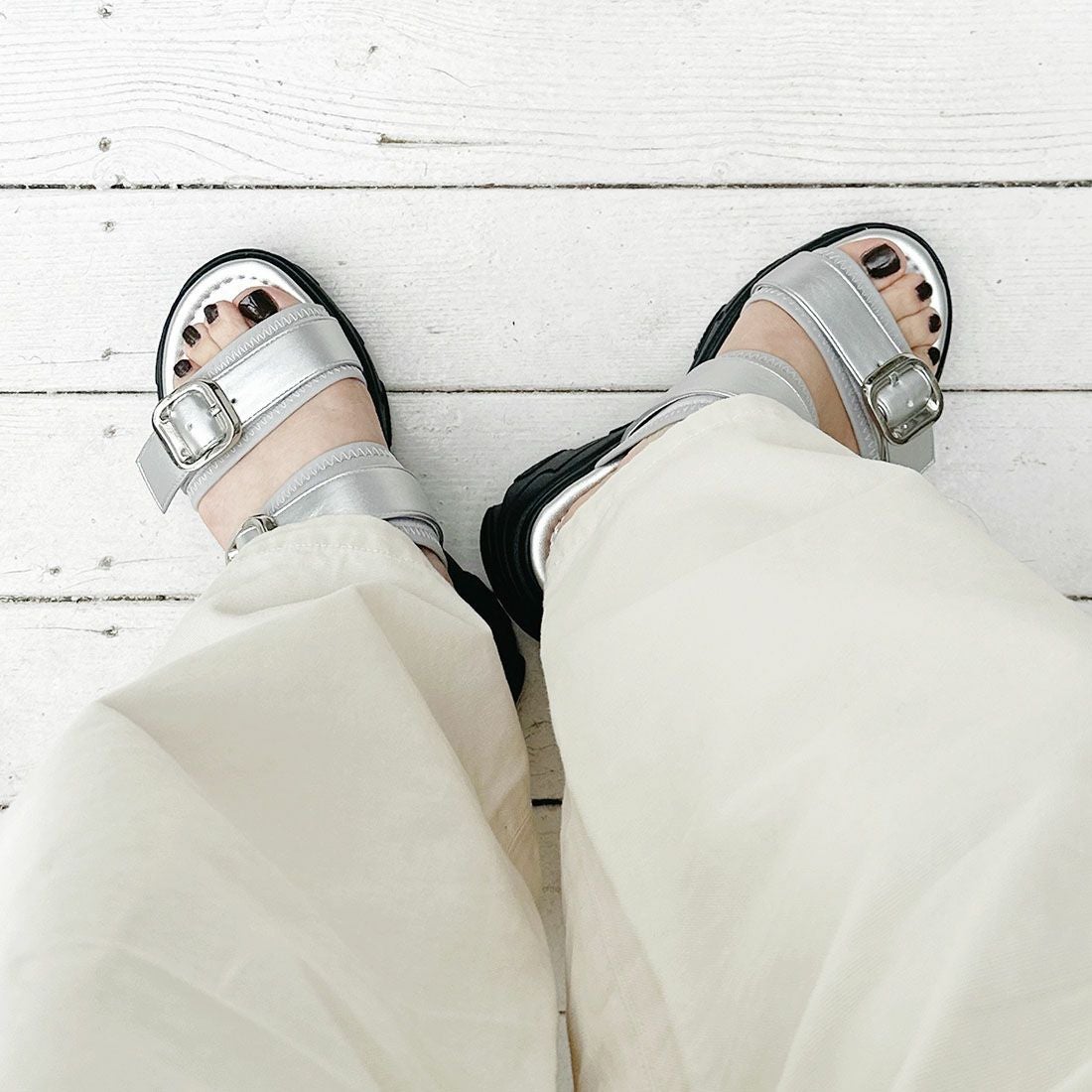 小物 Vivian_ cahoさんコラボ 厚底ダブルバックルベルトストレッチスポーツサンダル