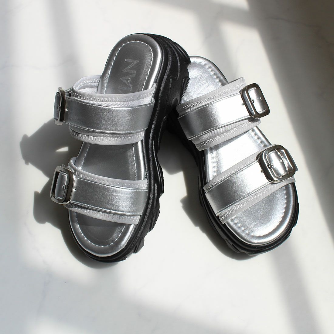 cahoさんコラボ 厚底ダブルバックルベルトストレッチスポーツサンダル
