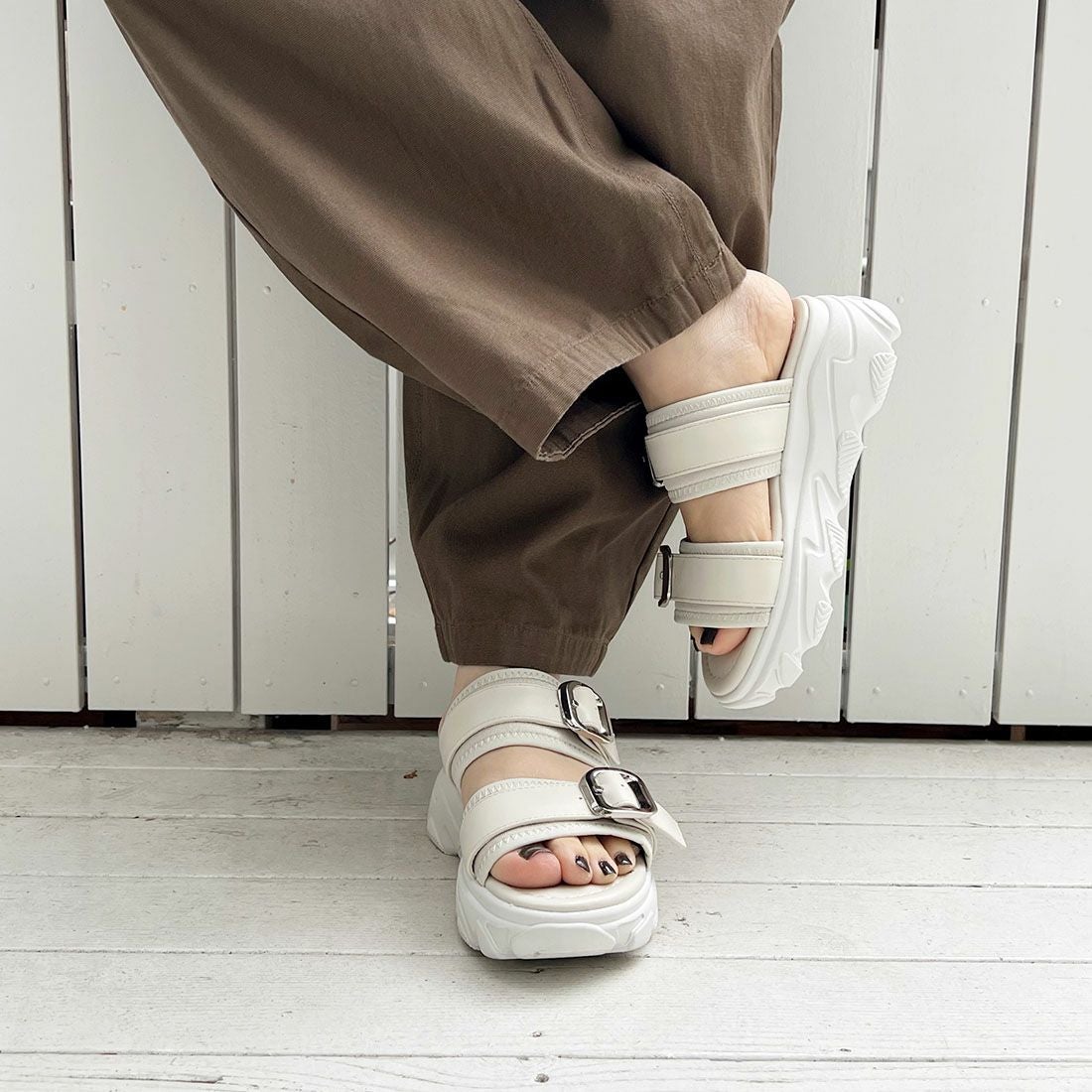 cahoさんコラボ 厚底ダブルバックルベルトストレッチスポーツサンダル