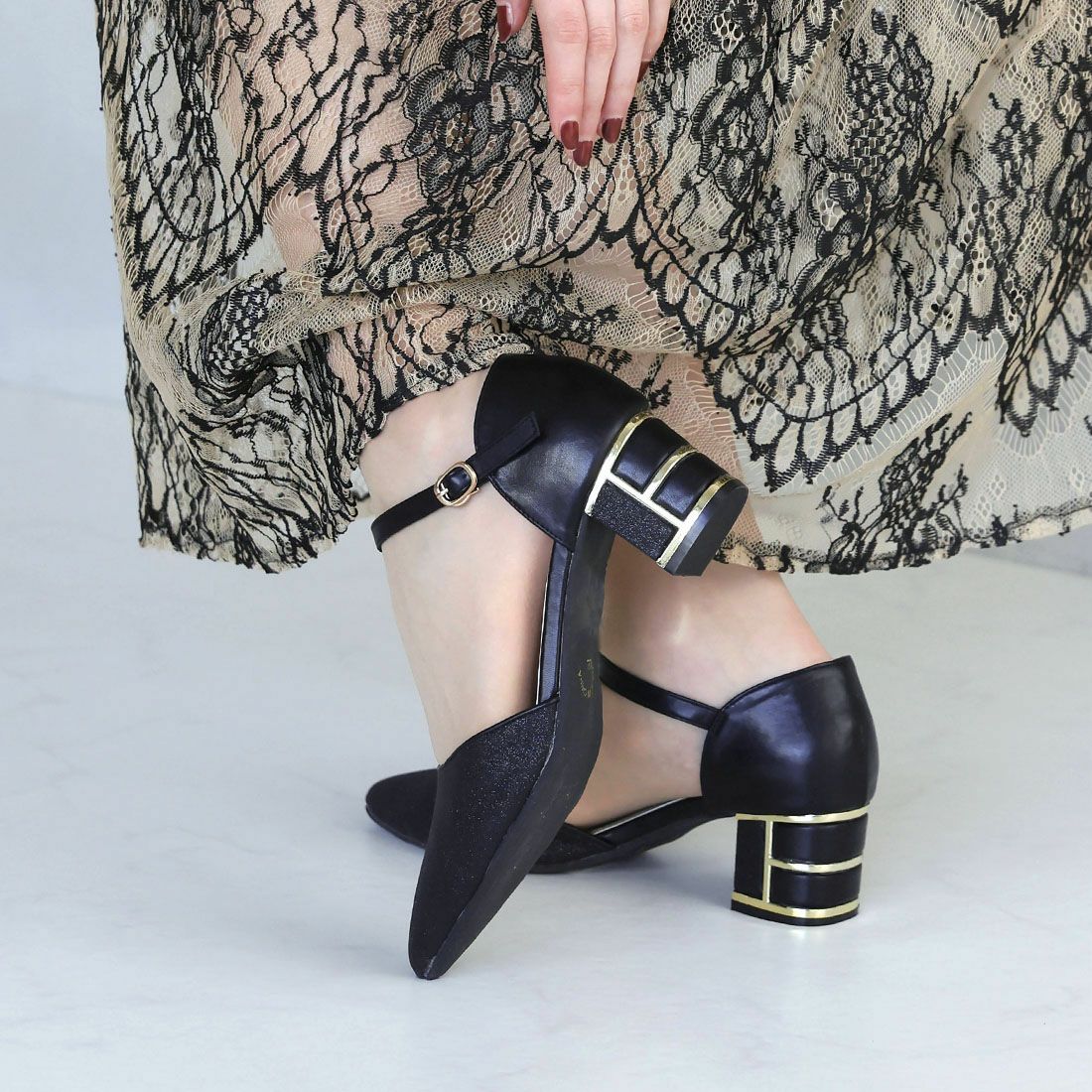 キラキラグリッターチャンキーヒールセパレートパンプス ｜靴