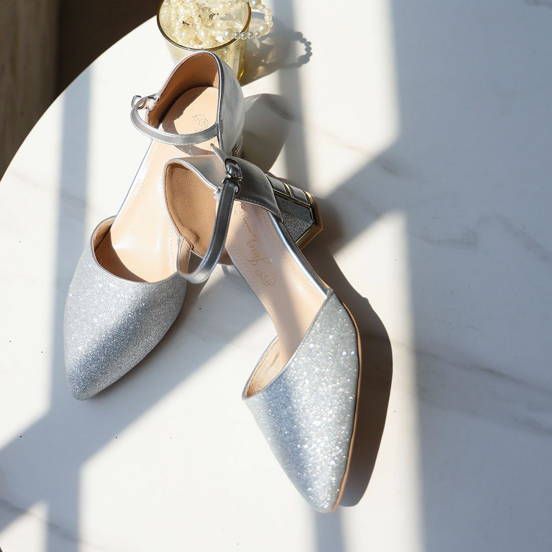 キラキラグリッターチャンキーヒールセパレートパンプス ｜靴