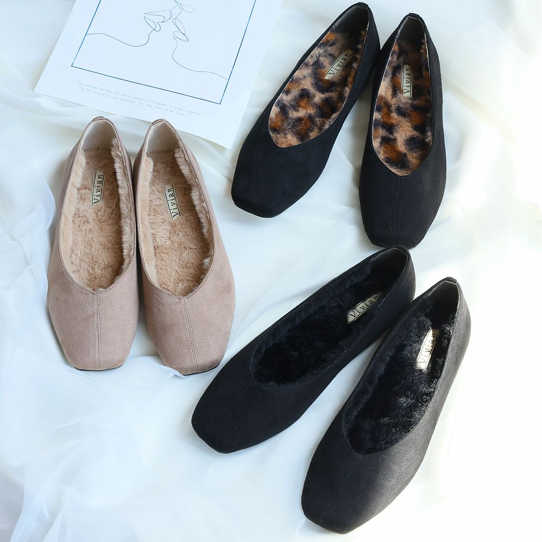 もふぽかファーインナーフラットシューズ ｜靴・レディースシューズの