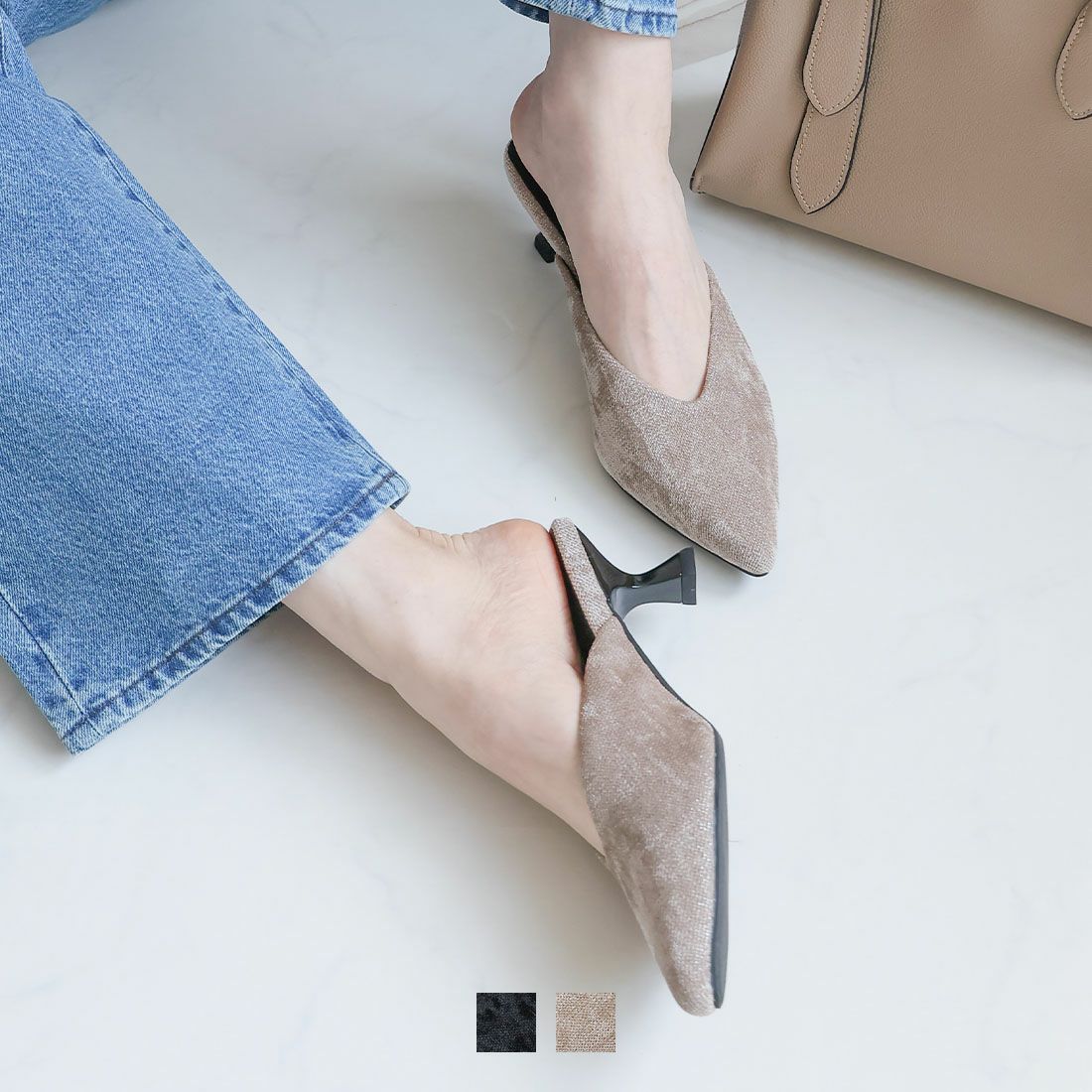 キラキララメ入りベロアミュールパンプス ｜靴・レディースシューズの