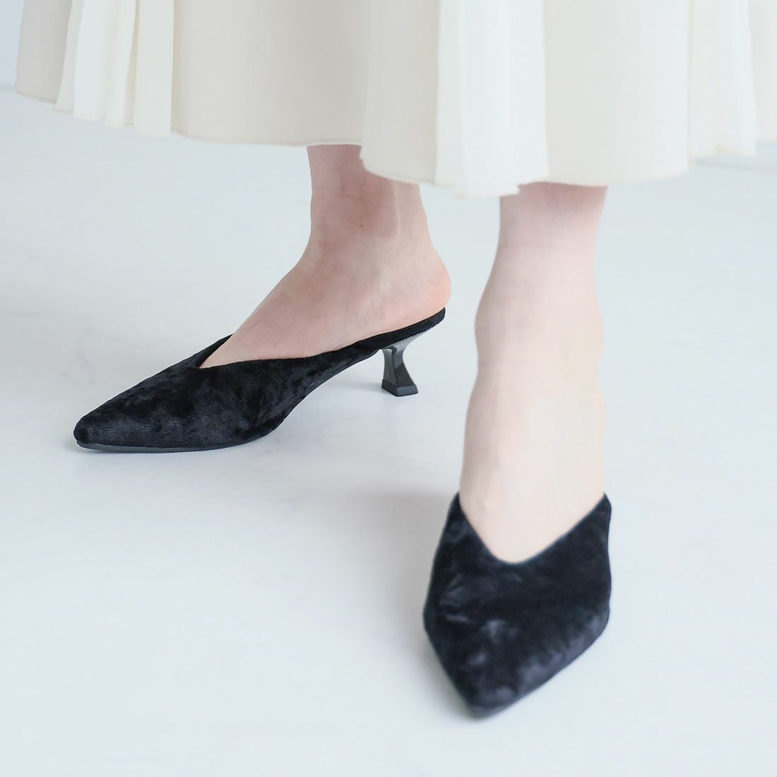 キラキララメ入りベロアミュールパンプス ｜靴・レディースシューズの