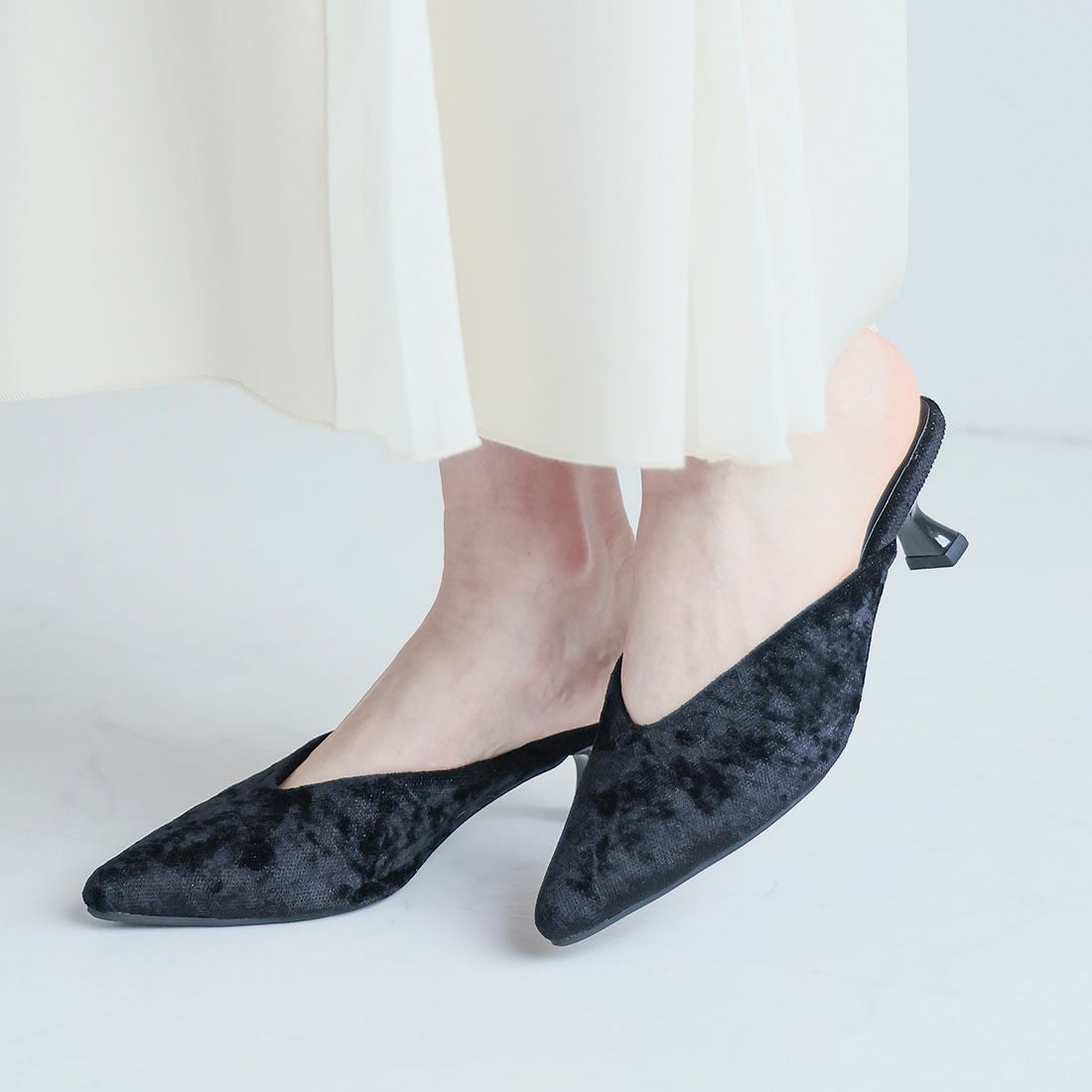 キラキララメ入りベロアミュールパンプス ｜靴・レディースシューズの