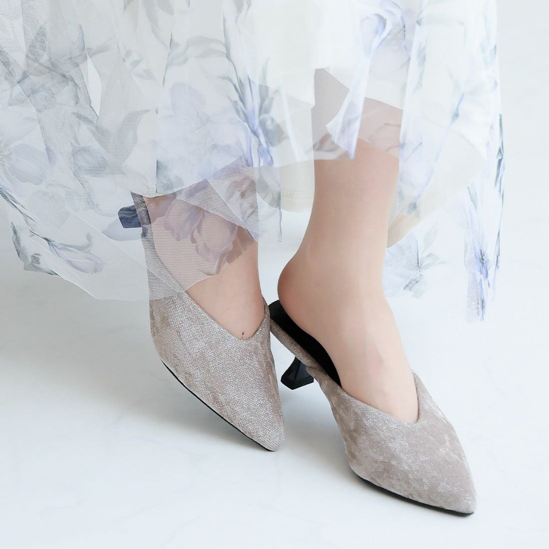キラキララメ入りベロアミュールパンプス ｜靴・レディースシューズの