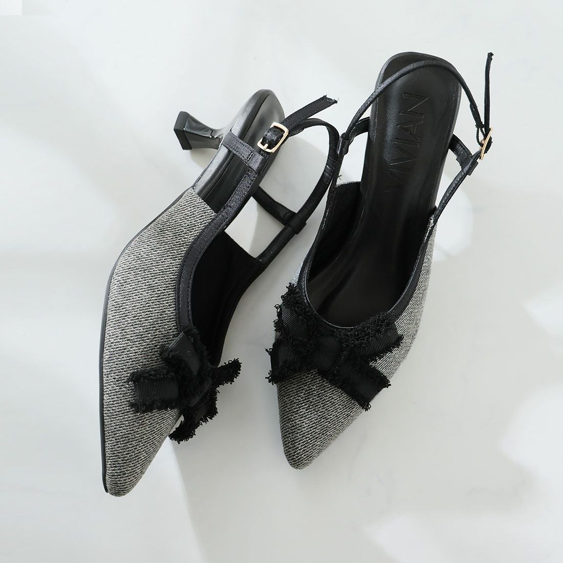 フリンジリボンスリングバックパンプス ｜靴・レディースシューズの