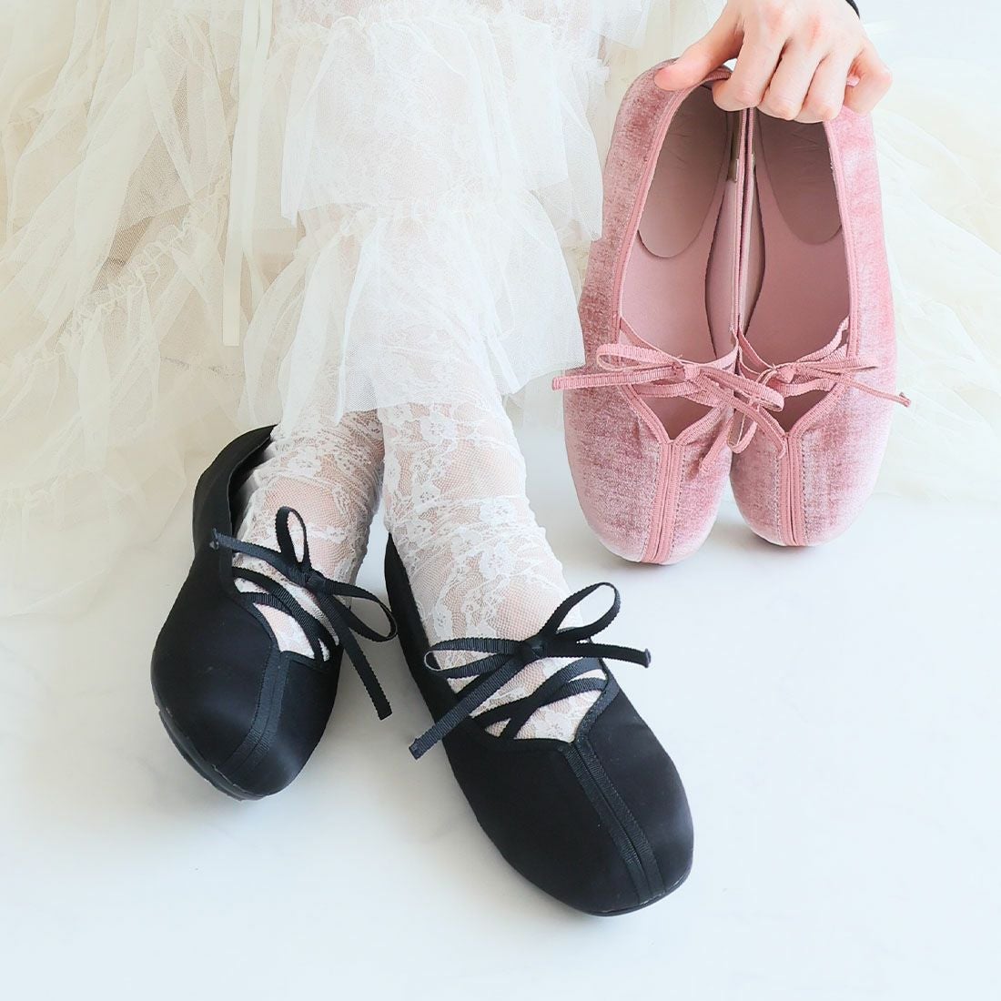 公式ストア/ZOZO限定】レースアップリボンバレエシューズ ｜靴