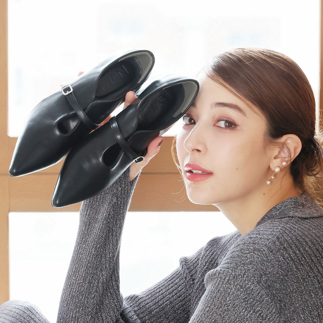 履き心地やみつき感激】ポインテッドトゥスリットストラップ4cmヒール
