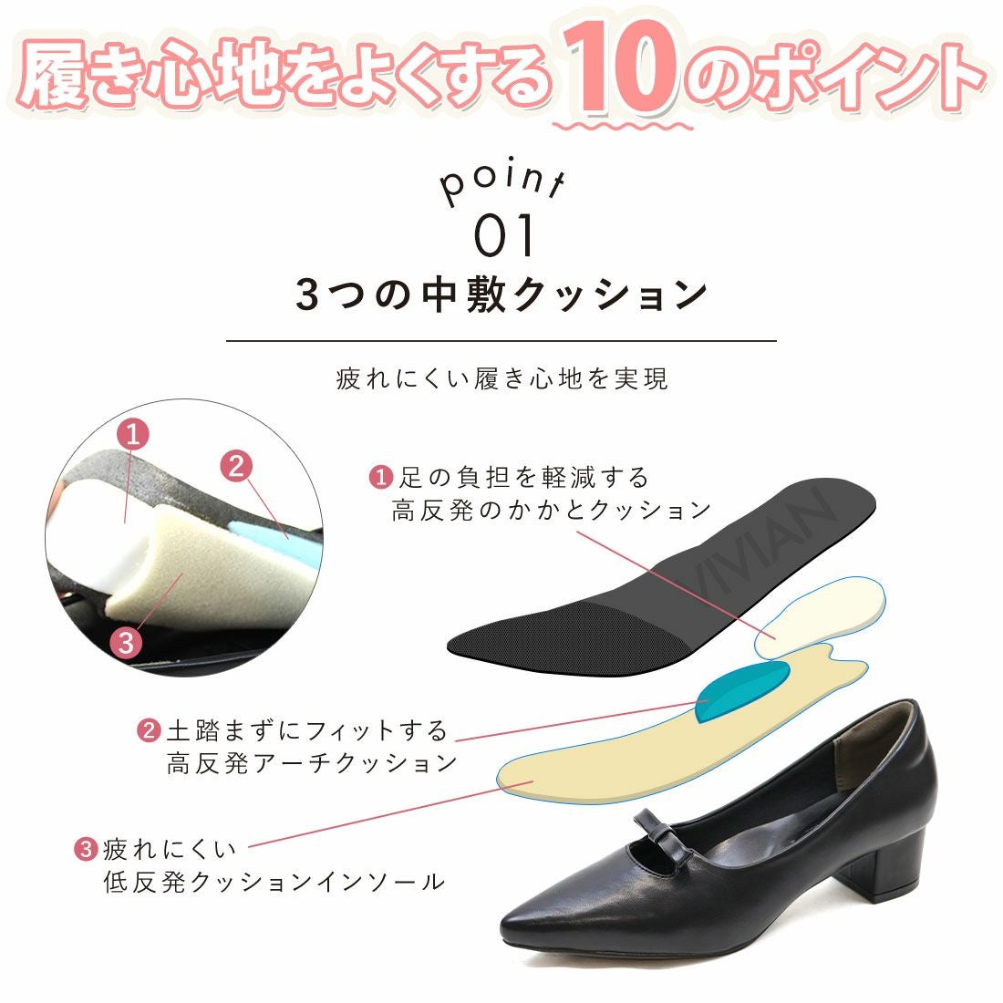 履き心地やみつき感激】ポインテッドトゥリボン4cmヒール感激パンプス