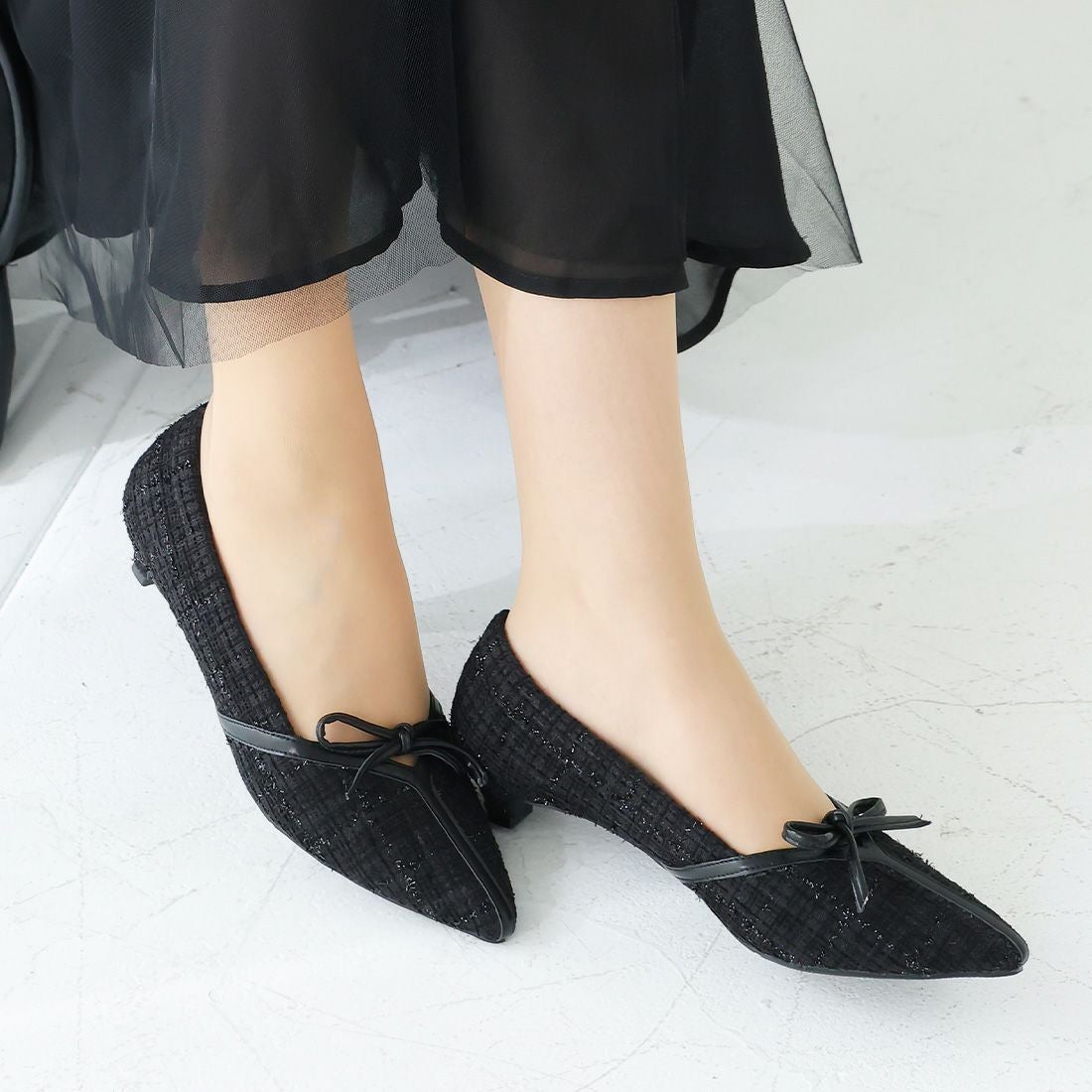 3回使用　美品　パンプス ポインテッドトゥフラップリボン3cmヒール感激パンプス ｜靴