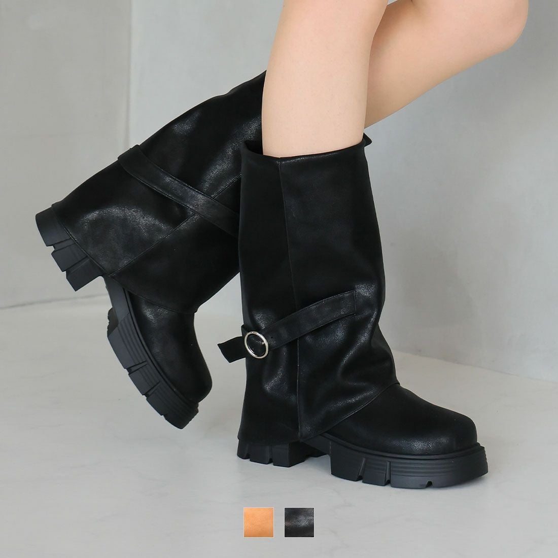 公式ストア/ZOZO限定】厚底ベルトデザインカバーブーツ ｜靴