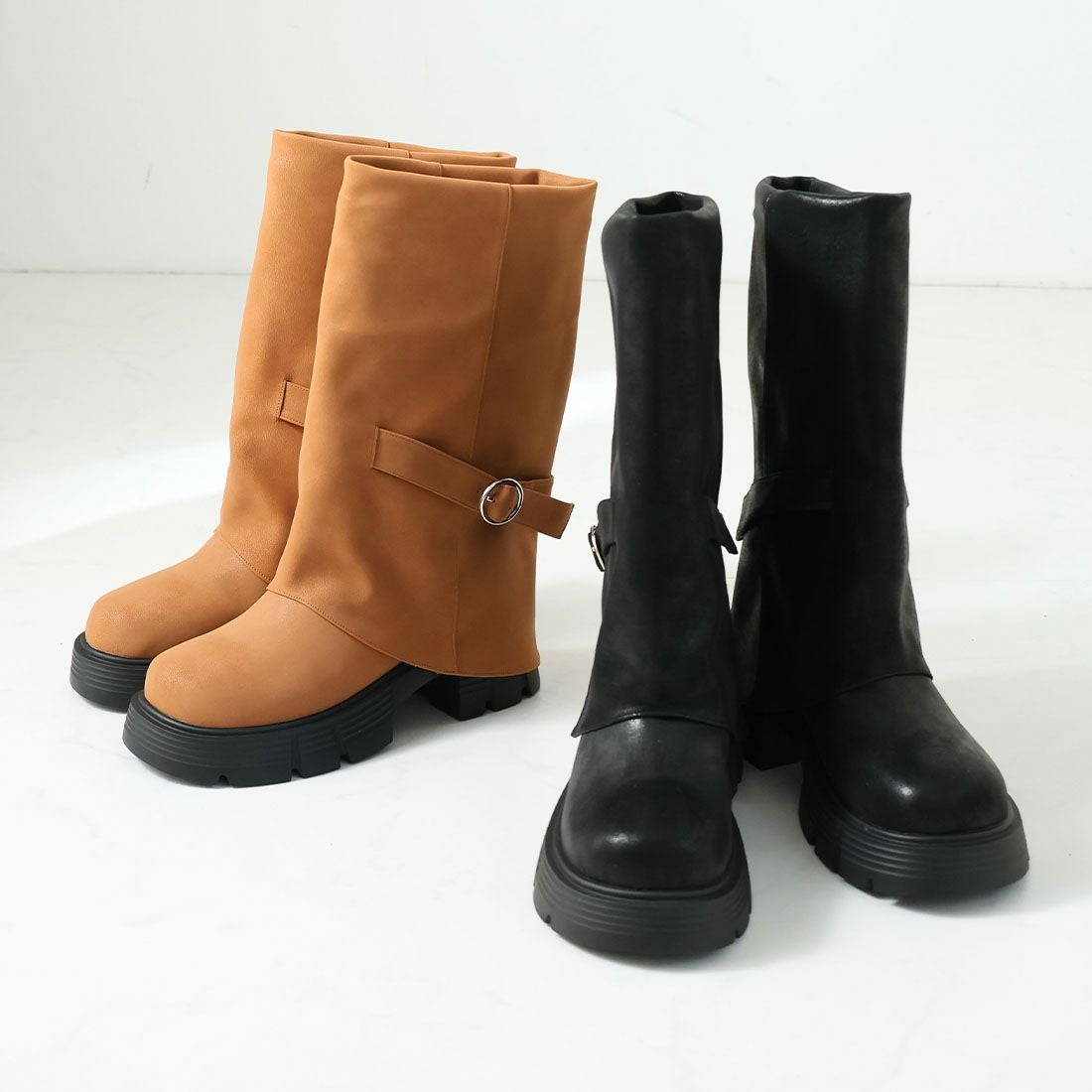 公式ストア/ZOZO限定】厚底ベルトデザインカバーブーツ ｜靴