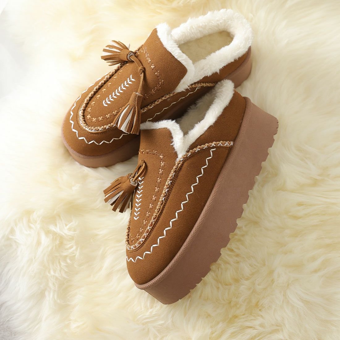 もふぽか厚底タッセルサボムートンブーツ ｜靴・レディースシューズの