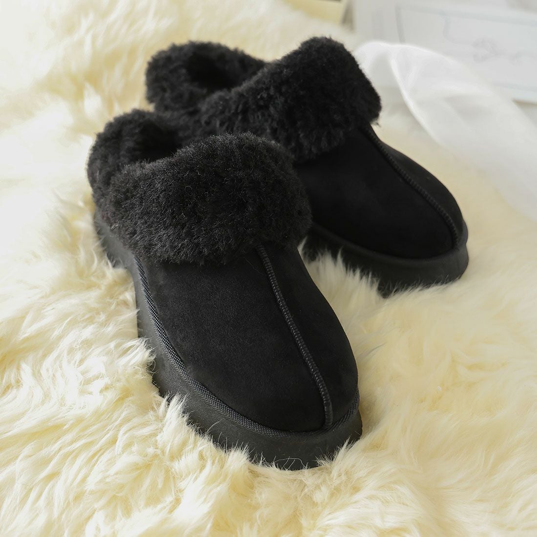 もふぽか厚底チャンキーヒールサボムートンブーツ ｜靴・レディース