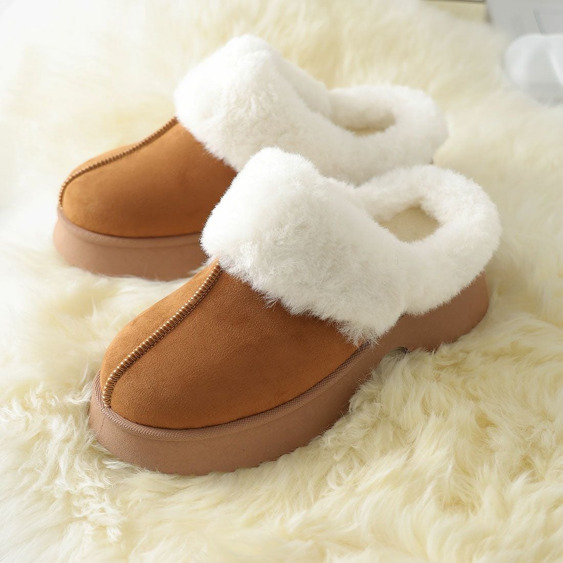 もふぽか厚底チャンキーヒールサボムートンブーツ ｜靴・レディース