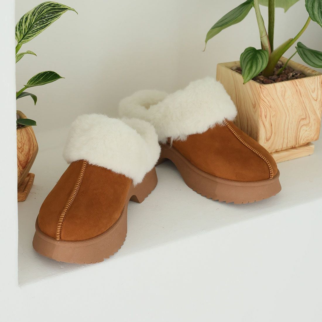 もふぽか厚底チャンキーヒールサボムートンブーツ ｜靴・レディース