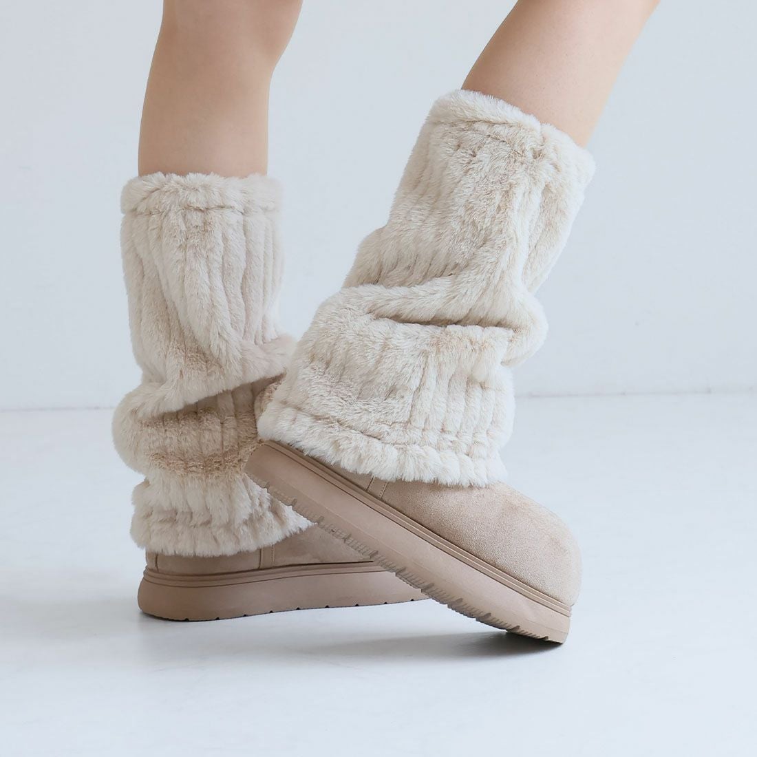 もふぽか2WAY厚底ムートンファーカバーブーツ ｜靴・レディース