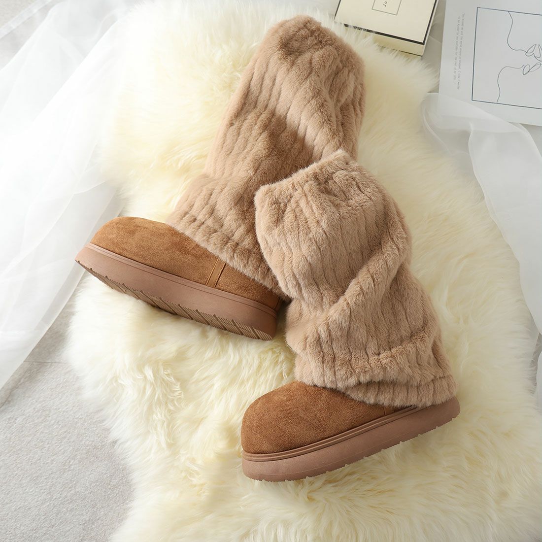 もふぽか2WAY厚底ムートンファーカバーブーツ ｜靴・レディース