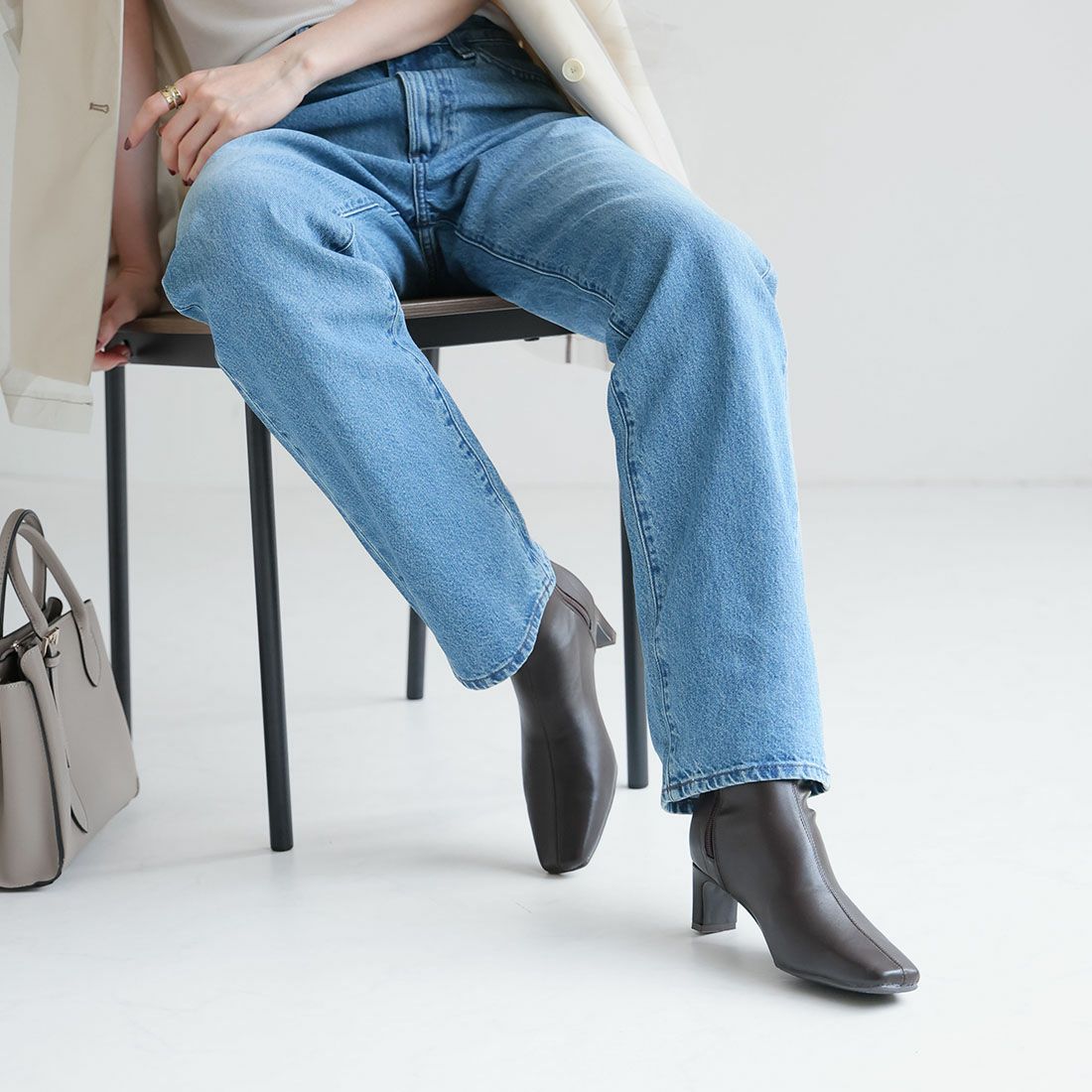 5cmプレートヒールストレッチショートブーツ ｜靴・レディースシューズ