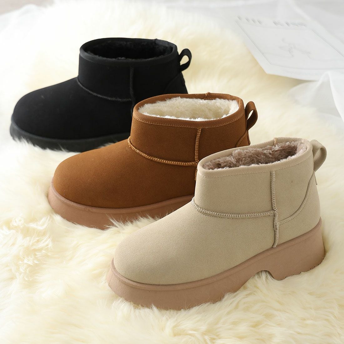 もふぽか厚底5.0cmチャンキーヒールムートンブーツ ｜靴・レディース