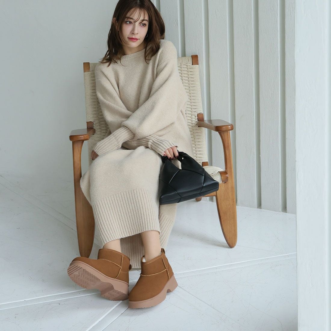 もふぽか厚底5.0cmチャンキーヒールムートンブーツ ｜靴・レディース