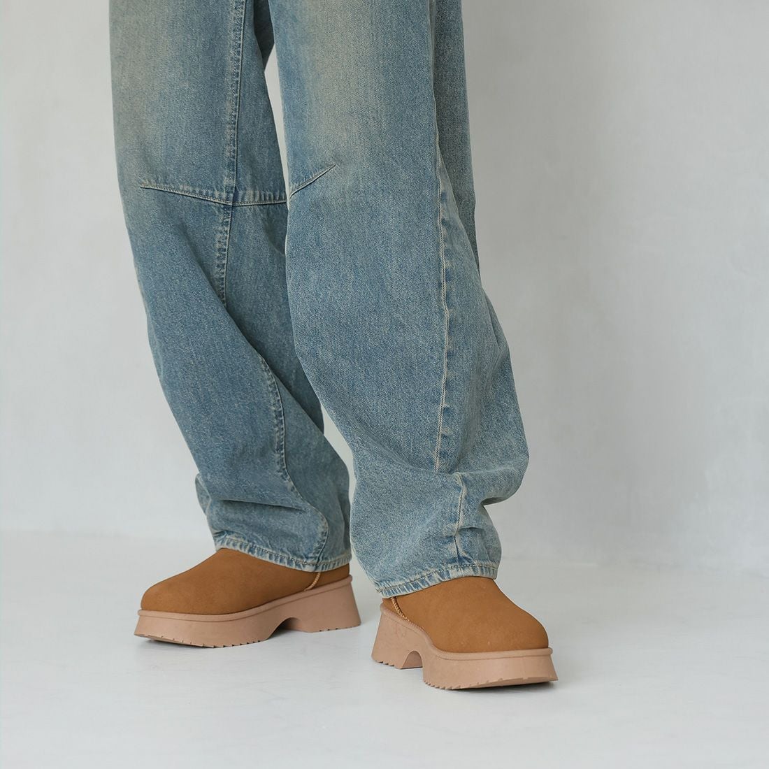 もふぽか厚底5.0cmチャンキーヒールムートンブーツ ｜靴・レディース