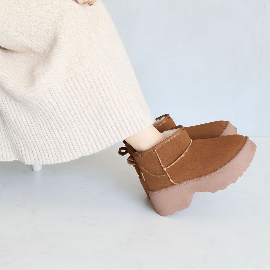 ゆまま⭐︎　ブラウン38サイズ もふぽか厚底7cmチャンキーヒールムートンブーツ ｜靴・レディース