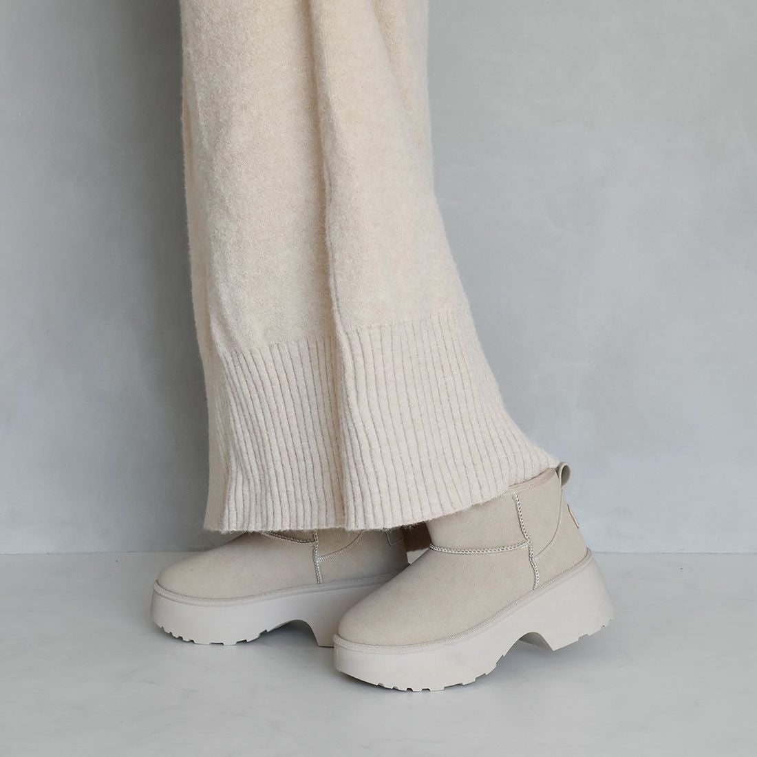 もふぽか厚底7cmチャンキーヒールムートンブーツ ｜靴・レディース