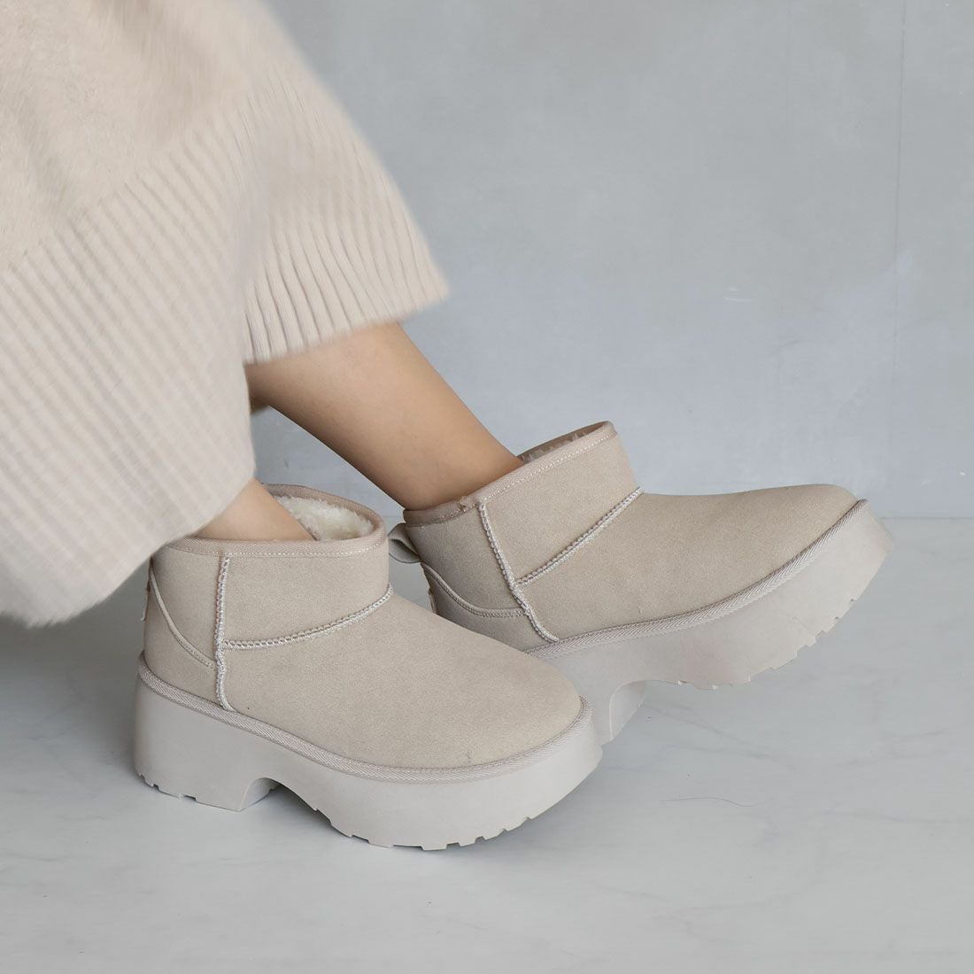 &LOVE 厚底 ビジュー もこもこ スニーカーブーツ　ゴージャス　L もふぽか厚底7cmチャンキーヒールムートンブーツ ｜靴・レディース