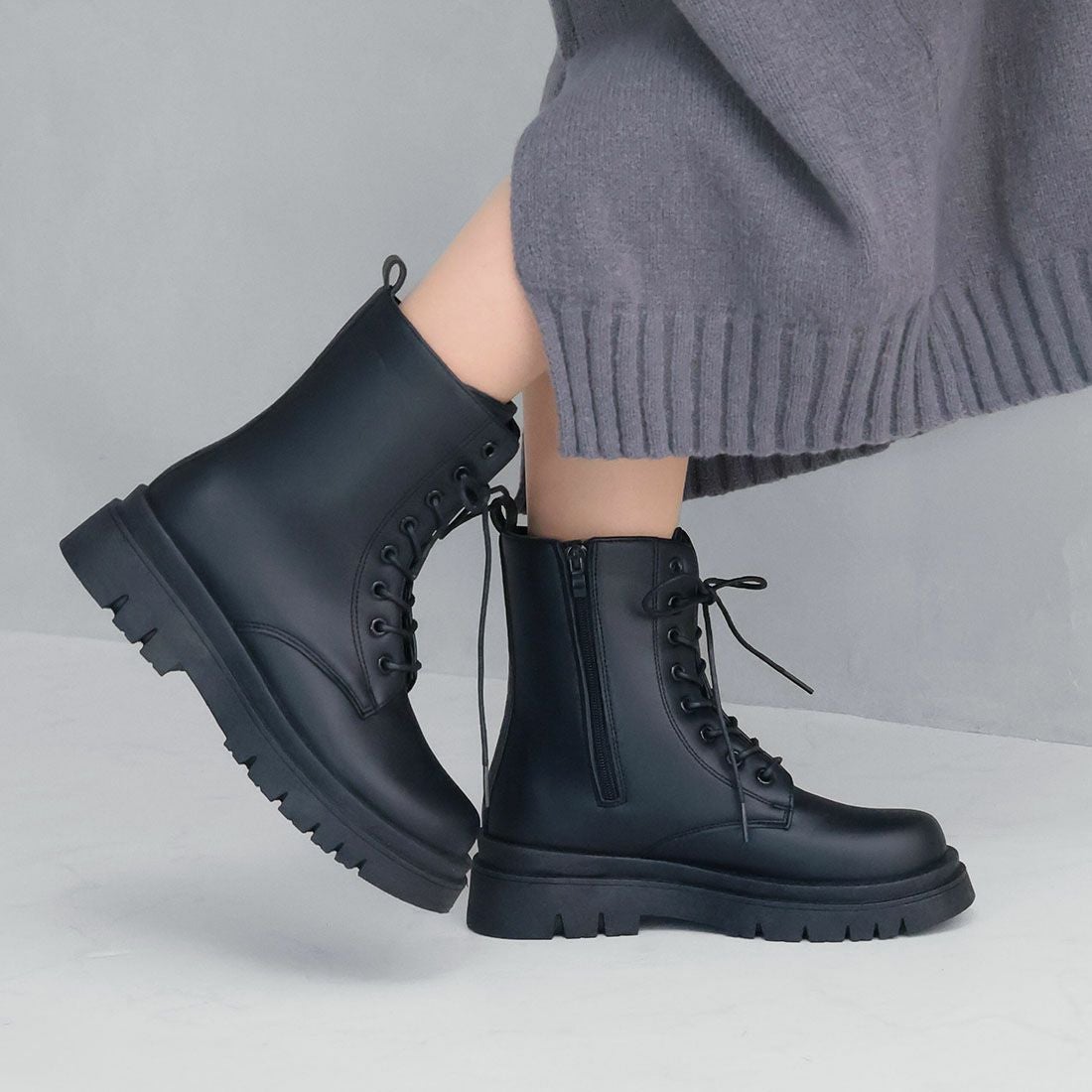 晴雨兼用】厚底レースアップワークブーツ ｜靴・レディースシューズの