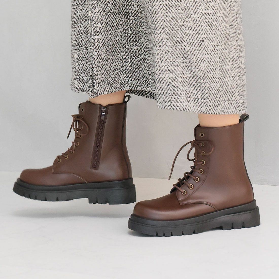 晴雨兼用】厚底レースアップワークブーツ ｜靴・レディースシューズの