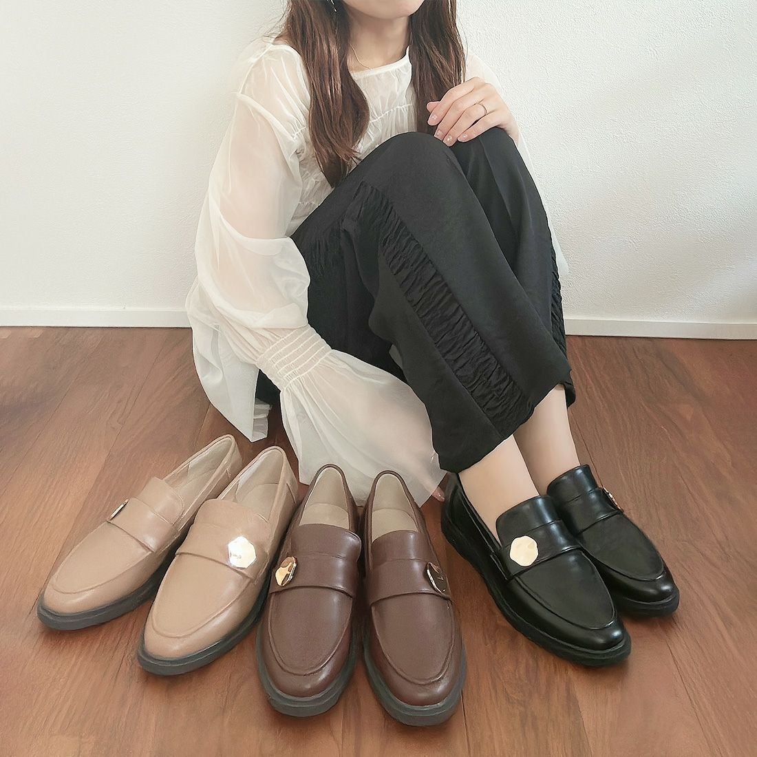 ririkaさんコラボ ニュアンスモチーフローファー ｜靴・レディース