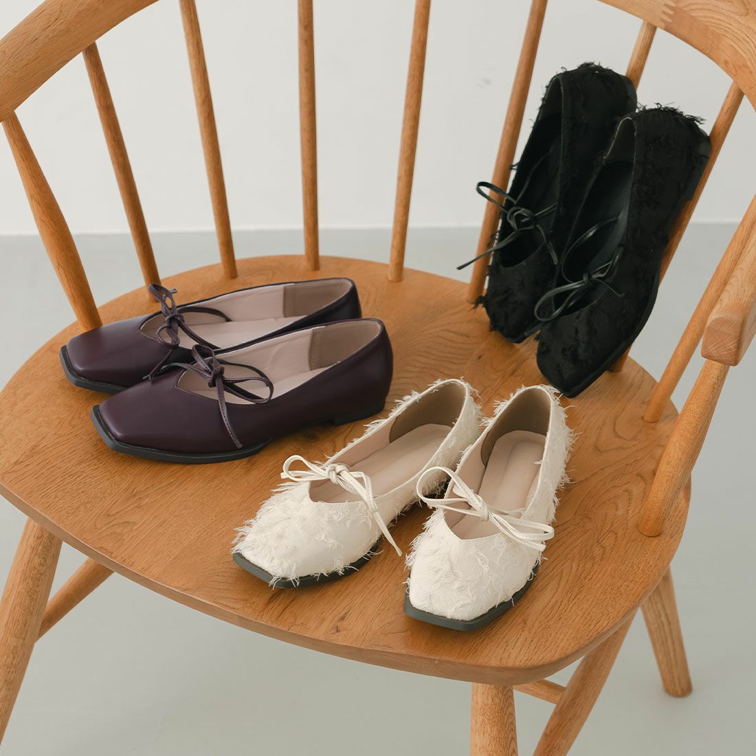 yumi.さんコラボ華奢リボンフラットシューズ ｜靴・レディースシューズ