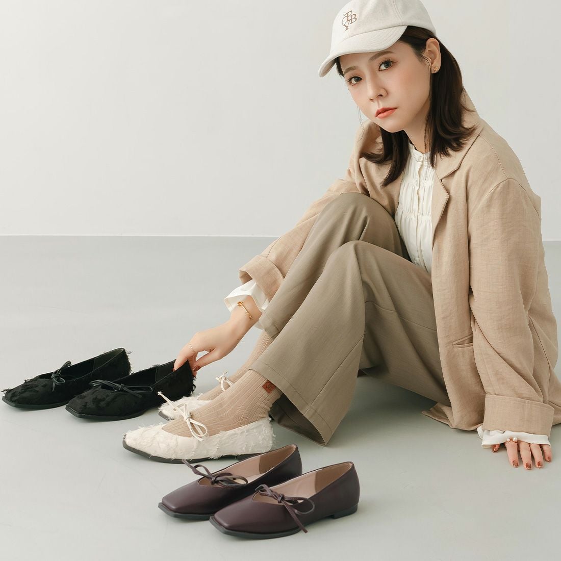 yumi.さんコラボ華奢リボンフラットシューズ ｜靴・レディースシューズ