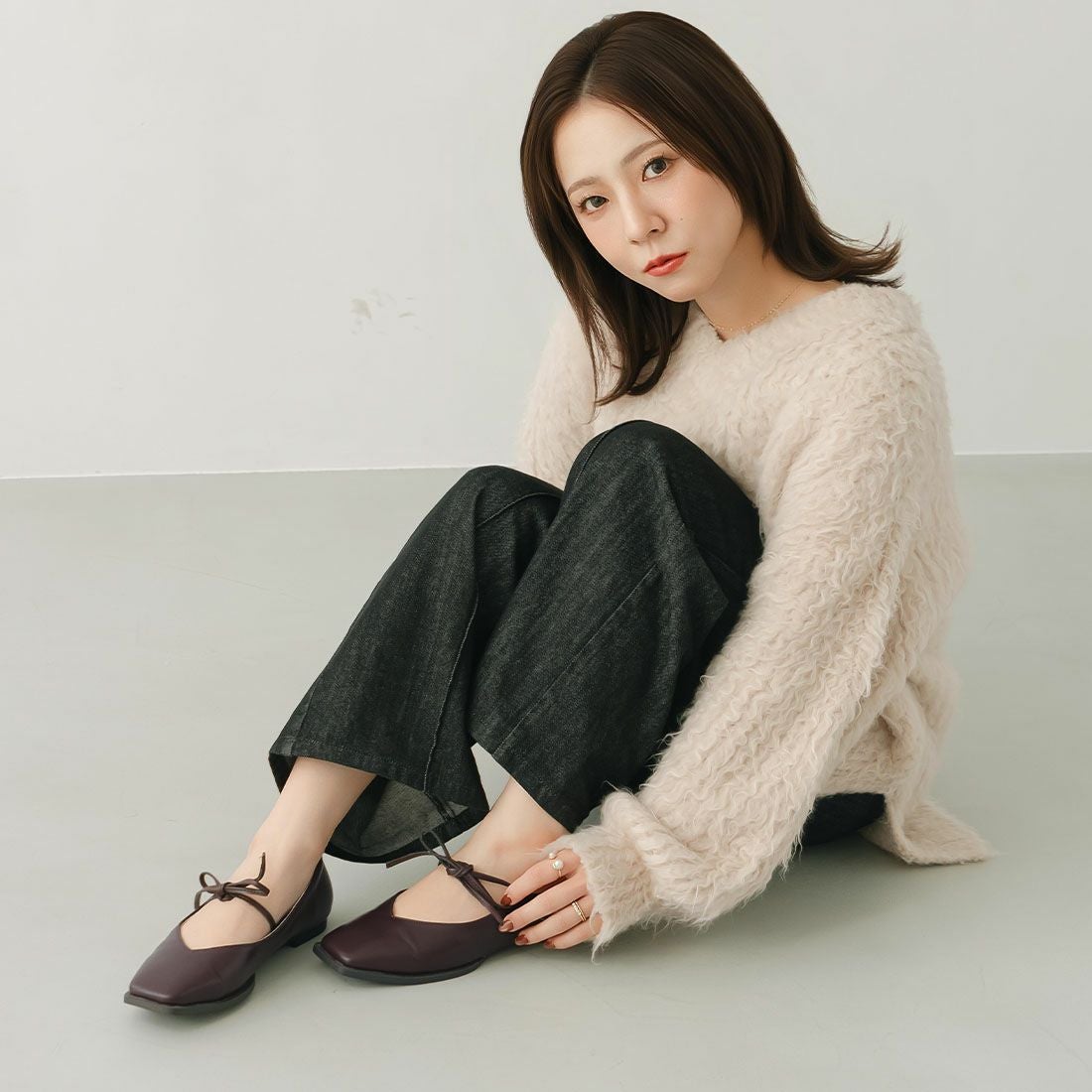 yumi.さんコラボ華奢リボンフラットシューズ ｜靴・レディースシューズ