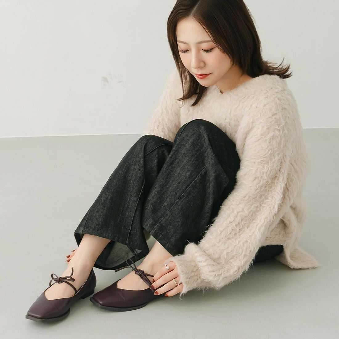 yumi.さんコラボ華奢リボンフラットシューズ ｜靴・レディースシューズ