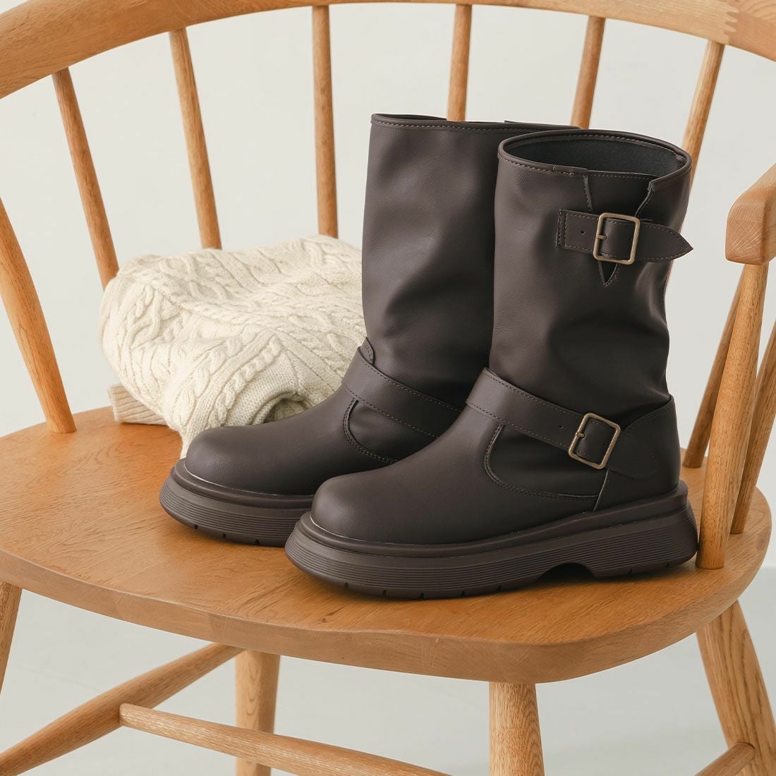 yumi.さんコラボ 厚底ストレッチエンジニアブーツ ｜靴・レディース