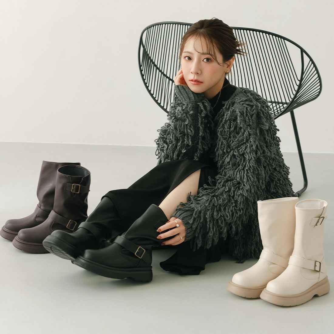 yumi.さんコラボ 厚底ストレッチエンジニアブーツ ｜靴・レディース
