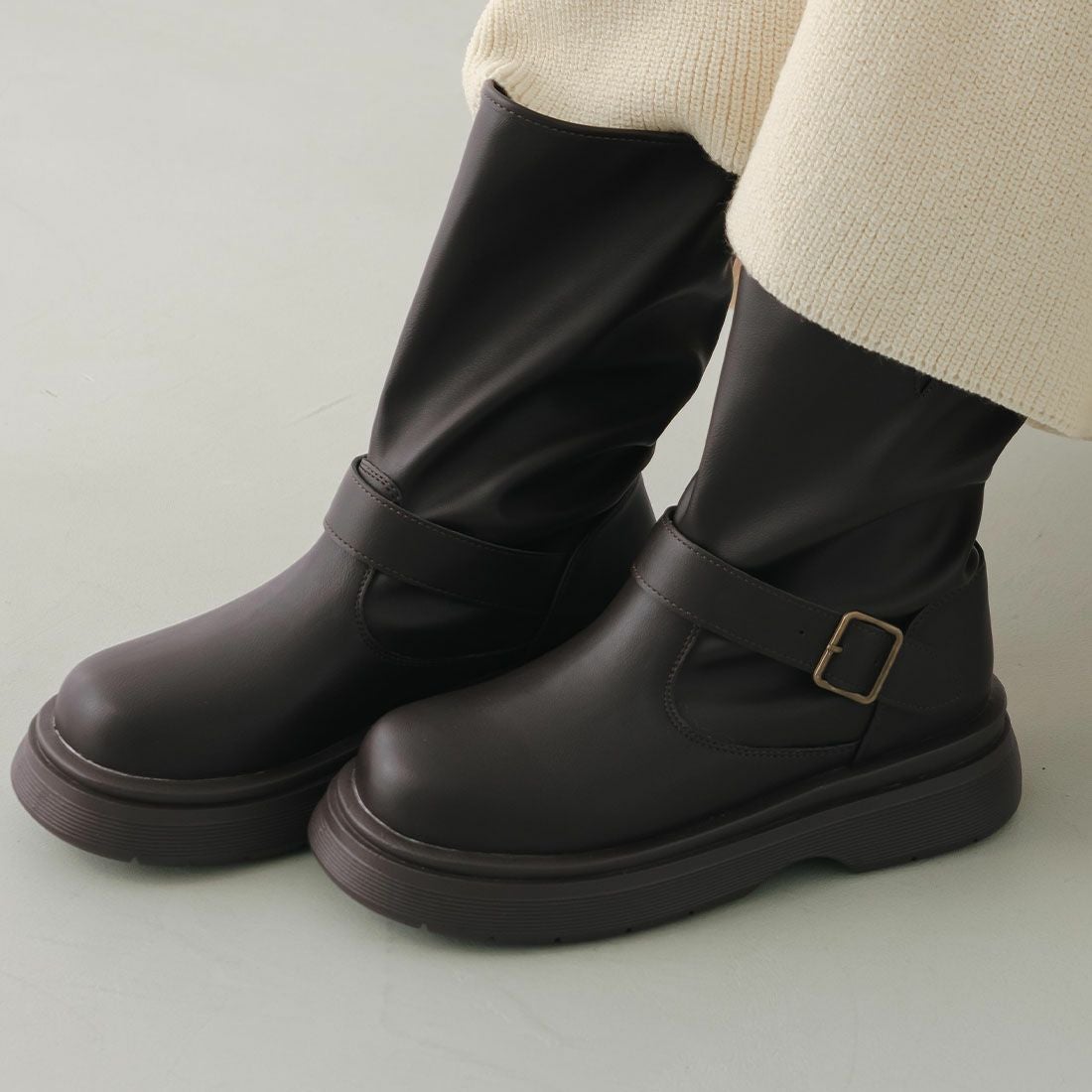 yumi.さんコラボ 厚底ストレッチエンジニアブーツ ｜靴・レディース