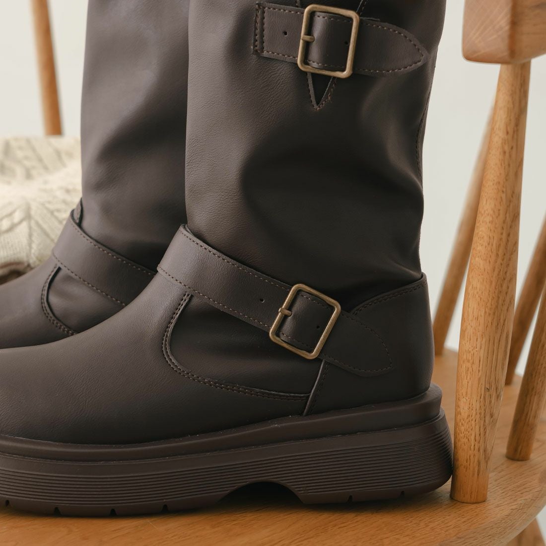 yumi.さんコラボ 厚底ストレッチエンジニアブーツ ｜靴・レディース