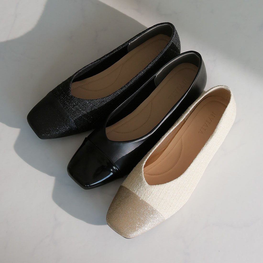 異素材バイカラーフラットパンプス ｜靴・レディースシューズの通販