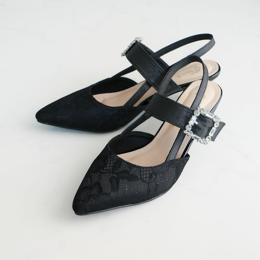 キラキラビジューバックルスリングバックパンプス ｜靴・レディース