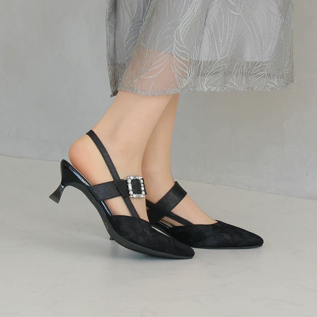 キラキラビジューバックルスリングバックパンプス ｜靴・レディース