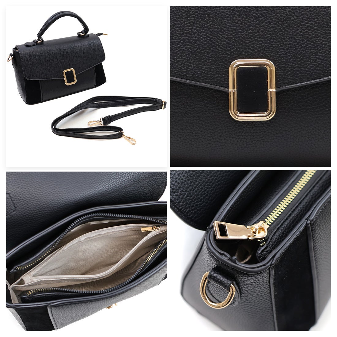 バックル付き異素材コンビフラップ2WAYバッグ ｜靴・レディース