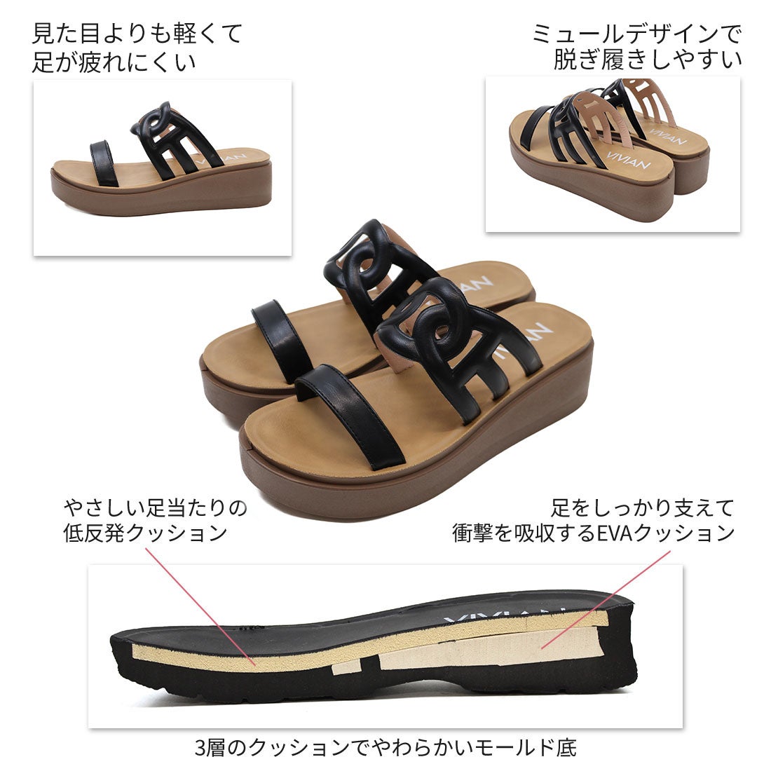 サッ！と履ける厚底コンフォートカットワークサンダル ｜靴