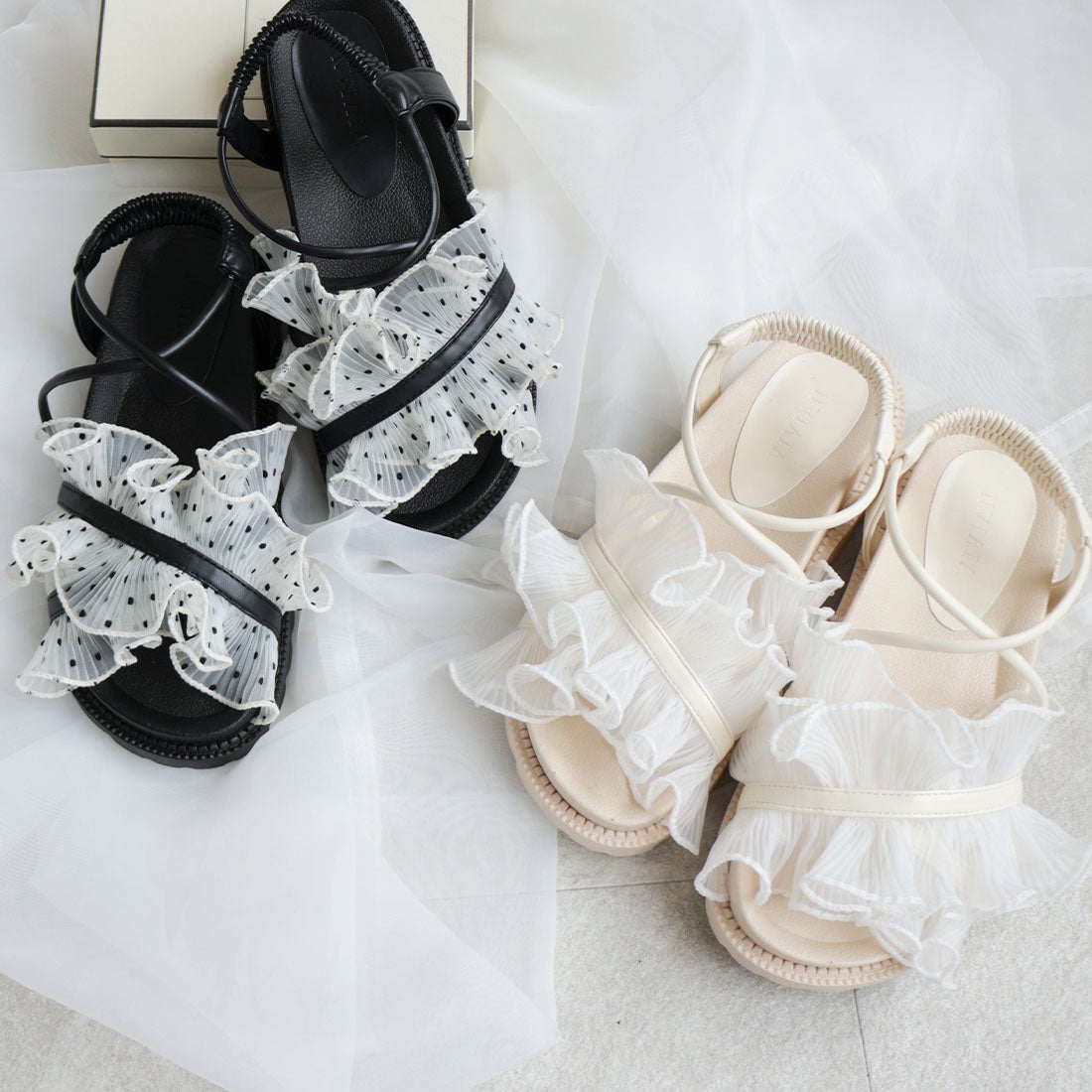 公式ストア/ZOZO限定】シアークロスフリル厚底スポーツサンダル ｜靴